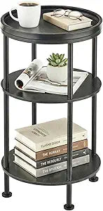 Small Round Side Table with Tray Top, 3-Tier Black End Table for Living Room & Bedroom, Modern Metal Nightstand with Storage Shelf, 11.8" Narrow Accent Table for Small Spaces, Balcony, Classic Black