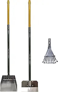 Four Paws Stainless Steel Long-Handled Dog Pooper Scooper Rake, Spade, & Pan 3 Piece Set, Pet Waste Pickup Tool, 38" x 10"