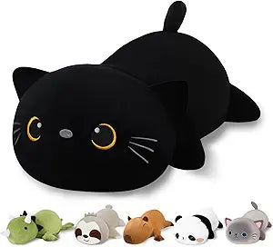 Finebee Weighted Black Cat Stuffed Animals, Cute Weighted Black Cat Plush, Soft Stuffed Weighted Plushie Pillow Gifts for Kids & Adults (23.6" 3.1Lbs)
