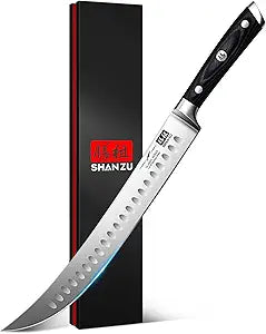 SHAN ZU 12" Slicing Knife - Brisket Slicing Meat Carving Knife Professional German 1.4116 Stainless Steel Razor Sharp Blade, Ergonomic Wood Handle & Full Tang Design, Gift Box Included