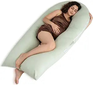 QUEEN ROSE Extra Long U Shaped Body Pillow, Cooling Pregnancy Pillows for Sleeping, 65 Inch Full Body Support Maternity Pillow for Adults, Support for Back, Hip, Legs for Pregnant Women, Green