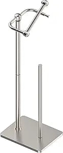RUACQ Toilet Paper Holder Stand, Bathroom Toilet Paper roll Holder Free Standing with Storage for 4 Rolls, Post Pivoting Design, Stable Weighted Base, SUS304 Stainless Steel (Brushed Nickel)
