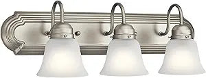 Kichler 24" 3-Light Vanity Bath Light in Brushed Nickel, Modern Bathroom Light with Clear Satin Etched Glass, (24" W x 8" H), 5337NIS