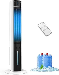 Evaporative Air Swamp Cooler - 38inch Cooling Fans that Blow Cold Air for Bedroom, Portable Tower Fan with 3L Water Tank, Ice Packs, Remote Control, 3 Speeds