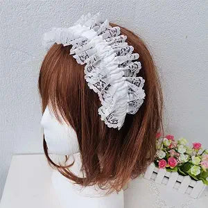 Furimuk Lolita White Lace Headband Headdress Gothic Vintage Cosplay Hair Accessories for Tea Party Princess