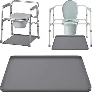 23.6" x 19.7" Bedside Commodes Mat, Bedside Toilet Floor Mat with Raised Edge for Floor Protector, Silicone Non-Slip Protective Mat for Under Commode Chair, Recyclable and Waterproof