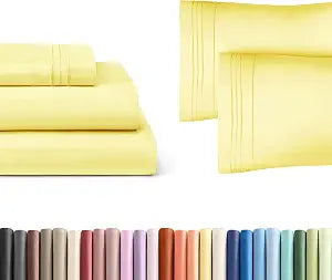 Yellow 3-Piece Sheet Set & Pillowcase Bedding Bundle (Twin Size) - Complete Twin Sheet Set & 2 Pillowcases with Deep Pockets up to 16 inches - Comfy, Hotel Luxury Quality - Soft, Breathable & Cooling