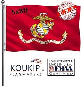 Double Sided 3-Ply United States Marine Corps Flag 5x8FT Outdoor Made In USA Heavy Duty polyesters US Marine Corps Flags Banners with White Starting Tape and 3 Brass Grommets