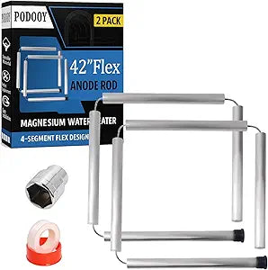 42" Flexible Magnesium Anode Rod for Hot Water Heater 3/4" NPT Thread Water Heater Anode Rod(2 Packs) Compatible with Rheemm Reliancee Richmondd GEE Including Teflon Tape and 1-1/16" Socket Tool