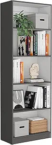 Tuhome Home Bookcase with Four Multi-Tiered Shelves and Lower Storage Section Offering Ample Vertical Display for Books, Decor and Collectibles with Contemporary Open Design and Durable Enginee