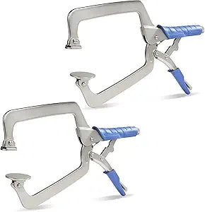 DRAGONITE Heavy Duty C Clamp, Vise Grip Locking Pliers With Swivel Pads, 15 Inch Face Clamp for Woodworking, Welding and Pocket Hole Joinery, 2 Piece