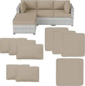 9 Pcs Outdoor Patio Furniture Cushion Covers Replacement,Stretch Patio Cushion Covers for Patio Furniture Cushion Covers, Outdoor Couch & Sofa Slipcovers with YKK Zippers(Sand-Covers Only)