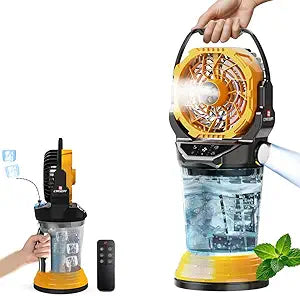 2026 New Portable Misting Fan with 30000mAh Rechargeable Battery, 120 Auto Oscillating Battery Powered Fan, 4 Speeds Spray Fan with LED Battery Indicator for Camping, Patio, Outdoor, Travel (yellow)