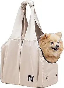 Dog Purse Carrier for Small Dogs Cat Rabbit with 4 Large Pockets, Soft-Sided Pet Carriers Up to 15lbs, Comfortable Puppy Tote Bag for Outings, Shopping, Travel, Vet - Beige