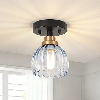 TALOYA Semi Flush Mount Ceiling Light Fixtures with Blue Tulip Glass Shade