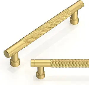 10 Pack Brushed Gold Knurled Cabinet Pulls 5 Inch(128mm) Kitchen Cabinet Handles Drawer Pulls