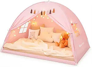 Gorich Twin Bed Tent for Kids, Indoor Privacy Toddler Sleeping Canopy with Mesh Window, Fits Bunk or Floor Bed, Include Star Lights & Tassels, Cozy Playhouse for Boys Girls Birthday