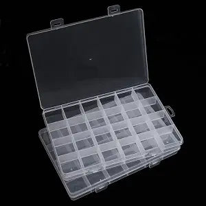 2PCS 24 Grids Clear Plastic Organizer Box Fixed Compartment Storage Container for Craft, Beads, Jewelry, Fishing Tackle, Art, Small Items