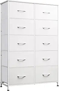 WLIVE Tall Dressers for Bedroom with 10 Fabric Drawers, Chest of Drawers, Dresser for Closet, Hallway, Living Room, Entryway, White