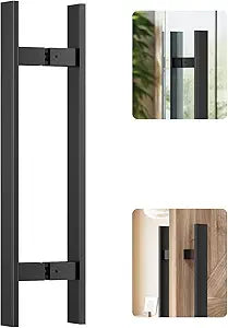 Ranbo 24" Ladder Style Push Pull Door Handle, 400mm (15-3/4") CTC, 1.2mm Thick 304 Stainless Steel, Fits 619mm (1/4"3/4") Glass Doors, for Interior, Barn and Entry Doors, Matte Black