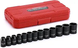 CASOMAN 13 Pieces 3/8-Inch Drive Impact Socket Set, 6-Point, Metric, Shallow, CR-V, 7mm to 19mm, Heavy Duty Blow Molded Storage Case