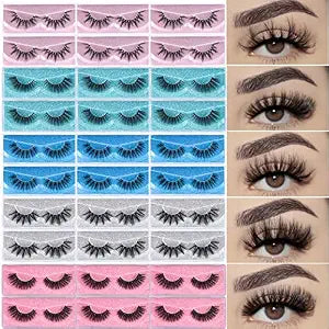 APCYUST Lashes Bulk 30 Pair Wholesale Faux Mink Eyelashes 5D Fluffy Eyelash 15mm 18mm 20mm Natural Medium Length Fake Lash with Portable Pack