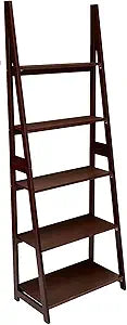 PJ Wood 5 Tier Ladder Shelf Wooden Display Organizer for Books and Dcor Storage Stand for Living Room Office Indoor Use, Espresso