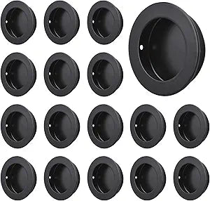 MOROBOR Black Flush Pulls Barn Door Handles, 16PCS 304 Stainless Steel Sliding Door Pulls Round Flush Recessed Cabinet Handles