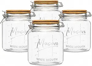 kitchentoolz 64 oz Mason Jars Wide Mouth with Airtight Lids  Set of 4 Half Gallon Glass Jar with Lid  Large Mason Jars with Lids for Kitchen Pantry, Storage, and Canning