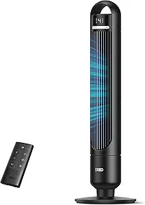 DREO Tower Fan for Bedroom, 90┬░ Oscillating Standing Fans for Room with 4 Speeds, 3 Modes, 28dB Quiet for Sleep, 26ft/s Velocity, 8H Timer, Remote, Living Room, Office, Home, Black