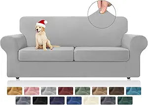 KEKUOU 3 Pieces Stretch Couch Covers for 2 Cushion Couch Sofa pet Friendly Sofa Covers Washable Soft Elastic Dogs Furniture Protector (Loveseat,Silver)
