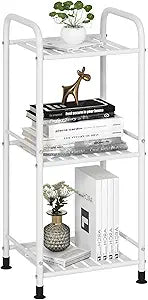JSB 3 Tier Narrow Bathroom Shelving Unit, Kitchen Storage Rack Organizer Metal Corner Shelf for Living Room Laundry Pantry (Matte White, 3 Tier)