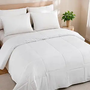 YOUR MOON Washable Summer Lightweight Wool Comforter, 51% Australian Wool & 49% Microfiber Filling, 100GSM Queen Thin Duvet Insert, Breathable Blend Comforter for Hot Sleepers, 100% Cotton Shell-White