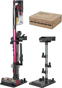 Cordless Vacuum Stand, Adjustable Height, 7 Accessory Holders, Storage Box, Vac Standing Dock Compatible with Stick Vacuum Cleaners (Max. 1 4/5" Vac Wand)