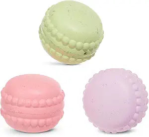 Barkbox Macaruffs Dog Toy | 3-Part Natural Rubber Macaroon Toy with 3 Squeakers & 3 Scents | Chew & Play Toy for Medium to Large Dogs
