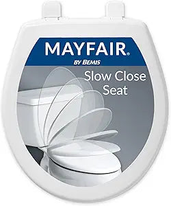 Mayfair Caswell Modern Slow Close Toilet Seat, Durable Plastic Seat, Made in USA, Round, White
