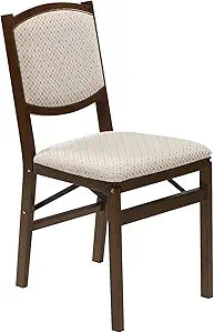 Stakmore Contemporary Premium Solid Wood Dining Compact Folding Chair Set with Fabric Padded Upholstered Seat, Fruitwood, Set of 2