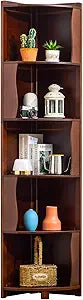 5-Tier Bamboo Corner Shelf Freestanding Fan-Shaped Storage Rack, Space-Saving Corner Cabinet for Living Room or Bedroom, Easy to Assemble, Dark Walnut