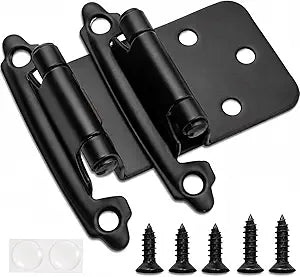 Decobasics 1/2" Overlay Matte Black Cabinet Hinges 50 Pack (25 Pair) Self Closing Bath & Kitchen Cabinet Hinges Black Flush Mount w/Door Bumpers & Upgraded Screws