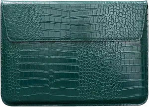 Lightweight Green Crocodile Leather Flip Sleeve for 13-13.6" Laptops