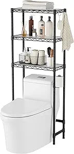 SINGAYE Over The Toilet Storage Shelf3-Tier Bathroom Organizer and Storage Shelf with Adjustable Shelf and Basket Freestanding Space Saver Above Toilet for Room Black