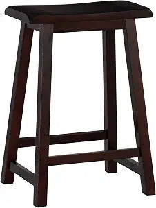 Linon Home Saddle, Dark Brown Stool, 17" W x 11" D x 24" H