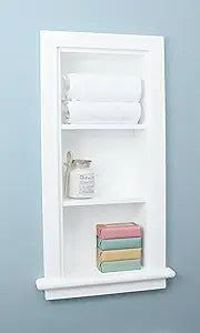 10x24 Slim Recessed Wood Bathroom Niche Medicine Cabinet Replacement w/ Ledge, Narrow Wall Niche Medicine Cabinet Replacement, Thin In The Wall Bathroom Cabinet Insert Shelf/Shelves, Beadboard, White