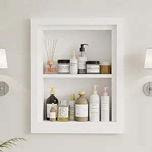Solid Wood 14 X 18 Recessed Medicine Cabinet,2-Tier, Medicine Cabinet Organizer,Wall Niche, Bathroom Wall Cabinet, recessed bathroom Cabinet,Recessed Wall Cabinet, Bathroom Cabinet With Storage, White