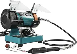 Mini Bench Grinder with Variable Speed for Polishing, Buffing, and Jewelry Making, Small Bench Polisher and Professional Lapidary Equipment for Rocks, Metals, and Gems