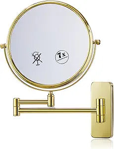 Nicesail Makeup Mirror, Wall Mounted 7X Magnifying Mirror Vanity Mirror for Bathroom, Extendable Swivel, Brass and 304 Stainless Steel Material for Hotel or Home, Shiny Gold Finish (8 Inch, 7X)