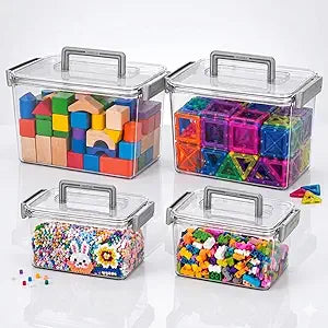Plastic Storage Containers And Organization Bins Box Stackable with Lid and Secure Latching Buckles, Clear Clip Box For Kitchen or Pantry Storage Cabinet 4 PACK