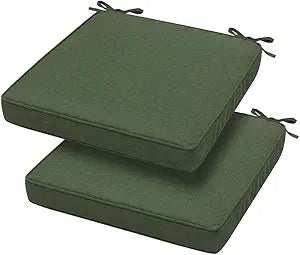 Magpie Fabrics Square Corner Seat Cushion, 18" x 18" x 2.5", 2 Pack, Indoor/Outdoor Waterproof Weather Resistant Universal Chair Pads for Patio Garden Dining - Green