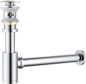Bathroom Sink P-Trap Complete Set, Height Adjustable Bottle Trap with Pop Up Drain Stopper with Overflow, Chrome
