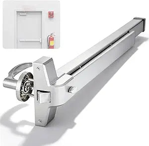 IRONWALLS 32 Inch Panic Bars for Exit Doors, Commercial Emergency Exit Push Bar Panic Exit Device with Exterior Lever Trim for 32" to 48" Wood Metal Door, Heavy Duty Steel Panic Door Hardware, Silver